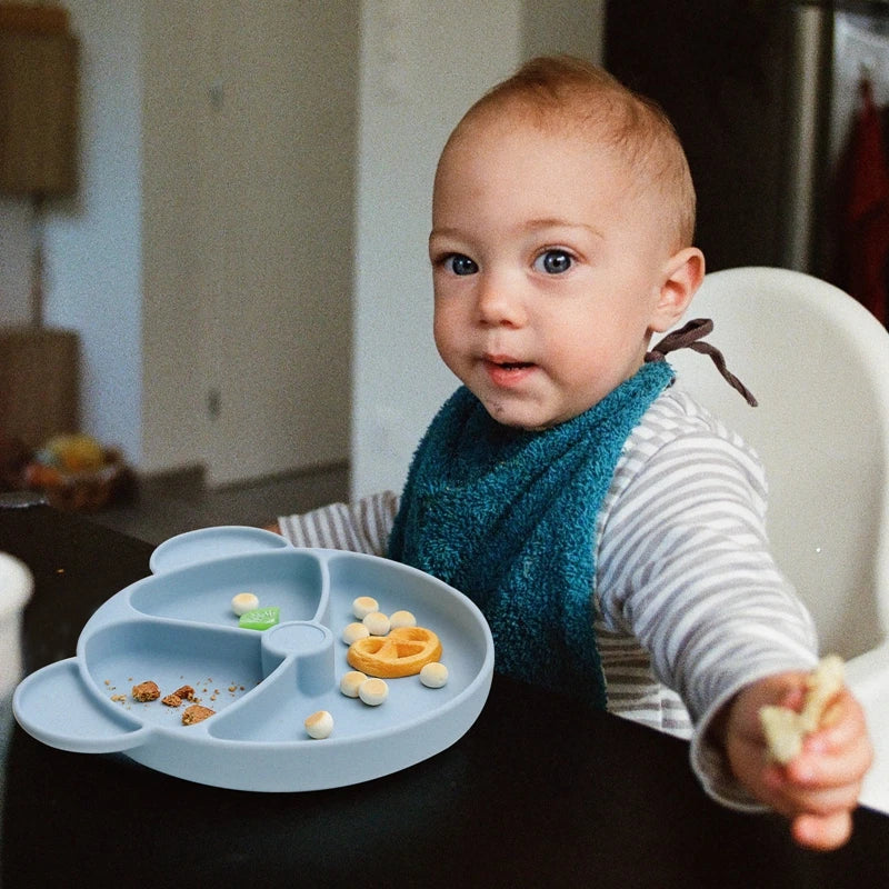 Baby Silicone Dining Plate Bowknot BPA Free Silicone Feeding Training Plate Bowl Kids Cartoon Little Bear Children Tableware