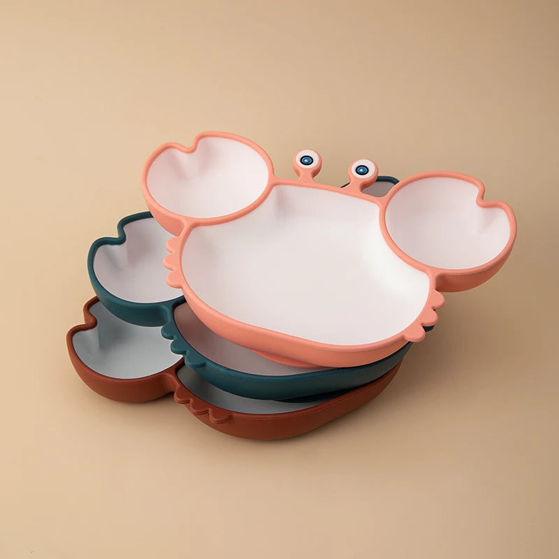Silicone Sucker Tableware For Baby Cartoon Crab Anti-fall Dinner Plate Infant Kids Supplementary Food Bowl Soft Dishes