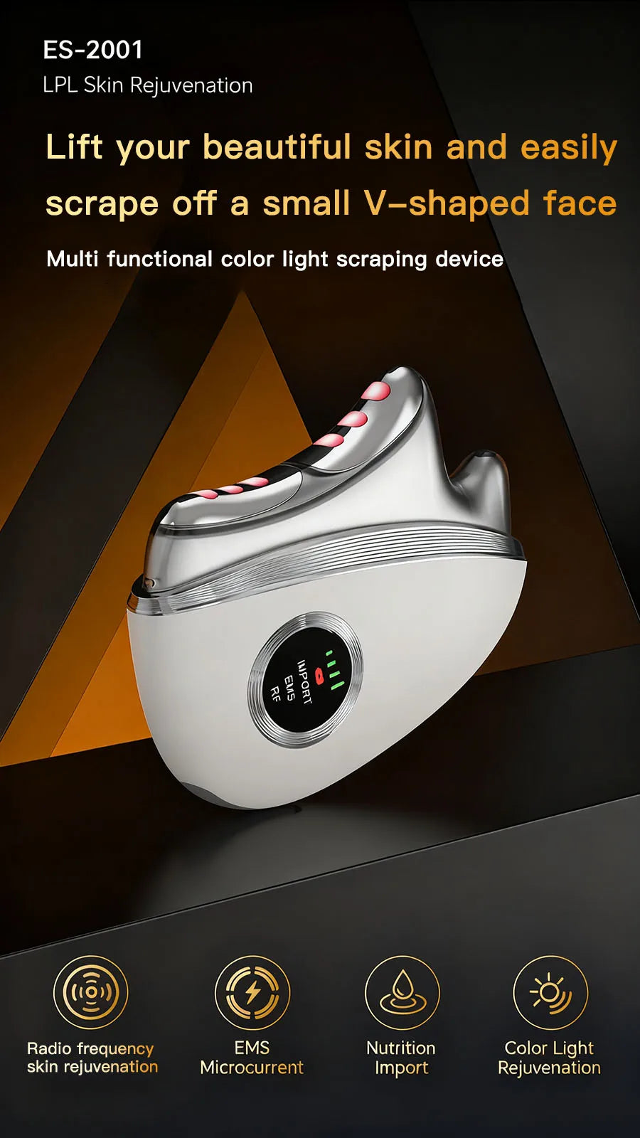 Electric Gua Sha Facial Massager with EMS RF LED Vibration Face Lifting Skin Tightening Anti Aging Beauty Device Skin Care Tool