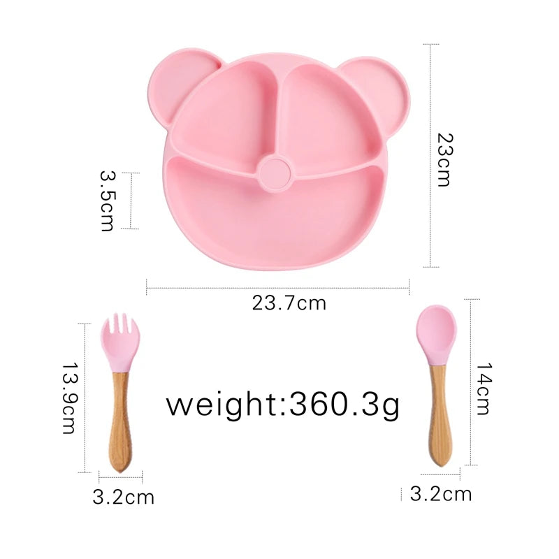 Baby Silicone Dining Plate Bowknot BPA Free Silicone Feeding Training Plate Bowl Kids Cartoon Little Bear Children Tableware