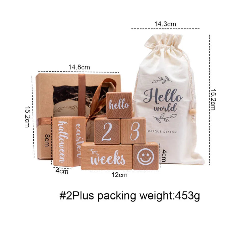 6pcs/set Wooden Baby Milestone Cards Blocks Newborn Birth Month Birthday Souvenir Photo Props Beech Square Decoration Baby Gift