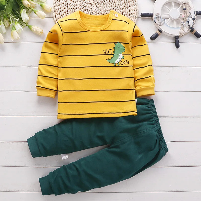 Baby Girl Home Clothes Pajamas Long Pants T-shirt Cartoon Underwear 2-Piece Cartoon Cat Pattern Girls Clothes Suit 0 to 6 Years