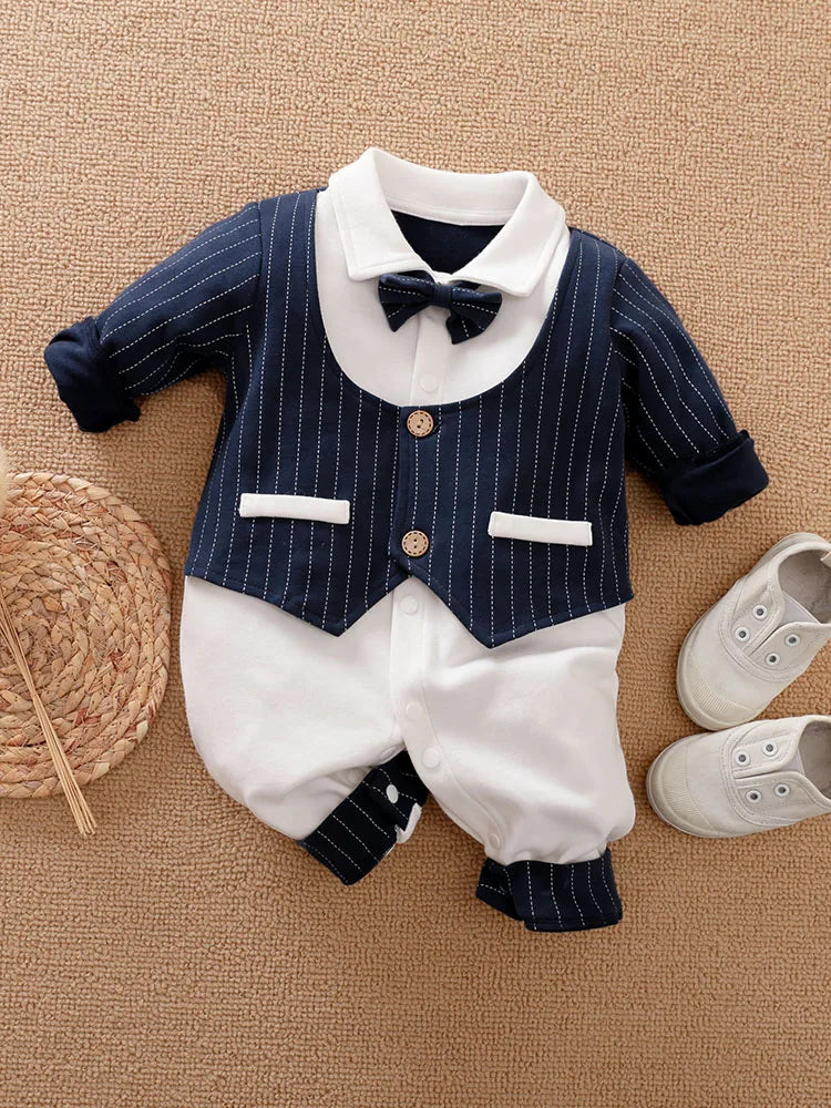 Newborn Clothes Spring And Autumn 0-18m Gentleman Style Handsome Formal Dress Party Cotton Comfortable Long Sleeved BabyJumpsuit
