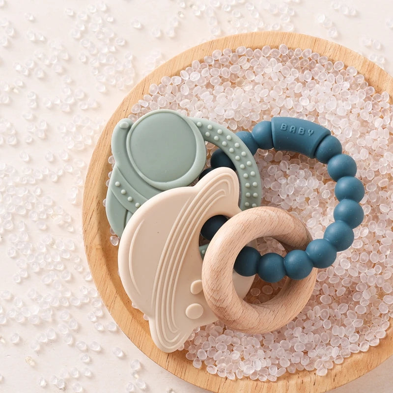 Silicone Teether Food Grade Baby 0-12 Toys ToddlersTeething Ring Sensory Toys Silicone Planet Teether Bracelet Accessories Gifts