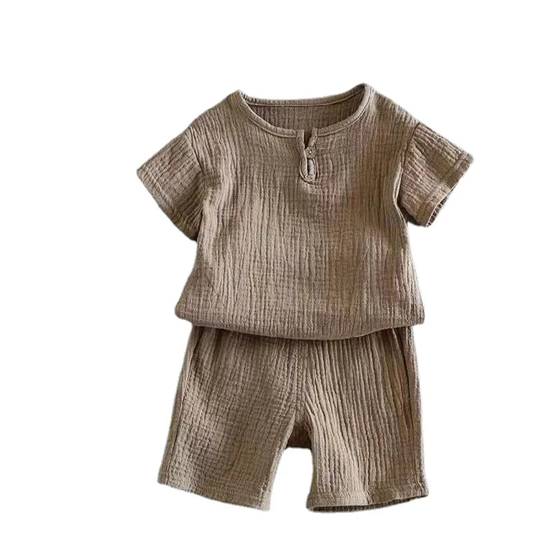 Hot Sale Kids Clothes Sets Outfits 2 Pcs Linen Cotton Infant Baby Boys Girls Clothing Newborn Top T-Shirt+Shorts Children Suit