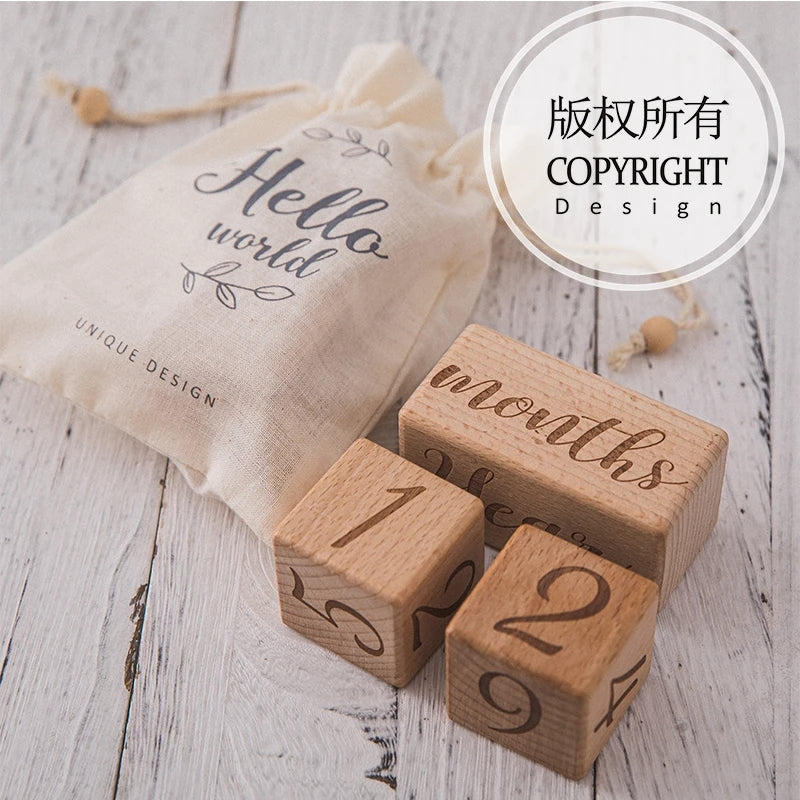 6pcs/set Wooden Baby Milestone Cards Blocks Newborn Birth Month Birthday Souvenir Photo Props Beech Square Decoration Baby Gift