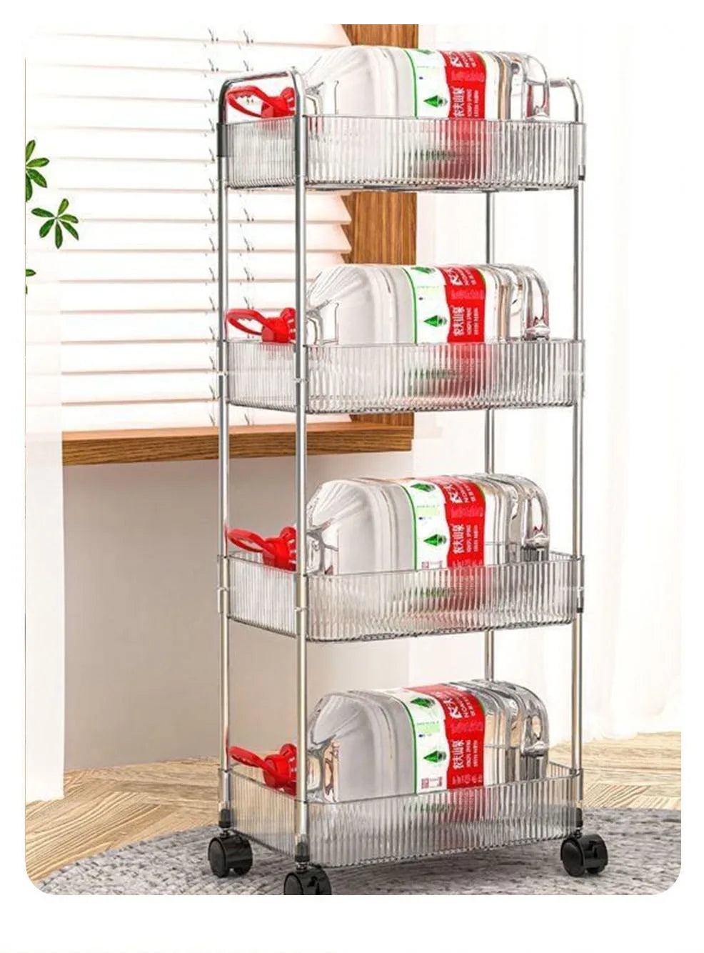 Mobile Shelf with Wheel Multi-Layers Storage Rack Home Trolley for Snacks Cosmetic Sundries Organizer 2/3/4 Tiers Rolling Cart