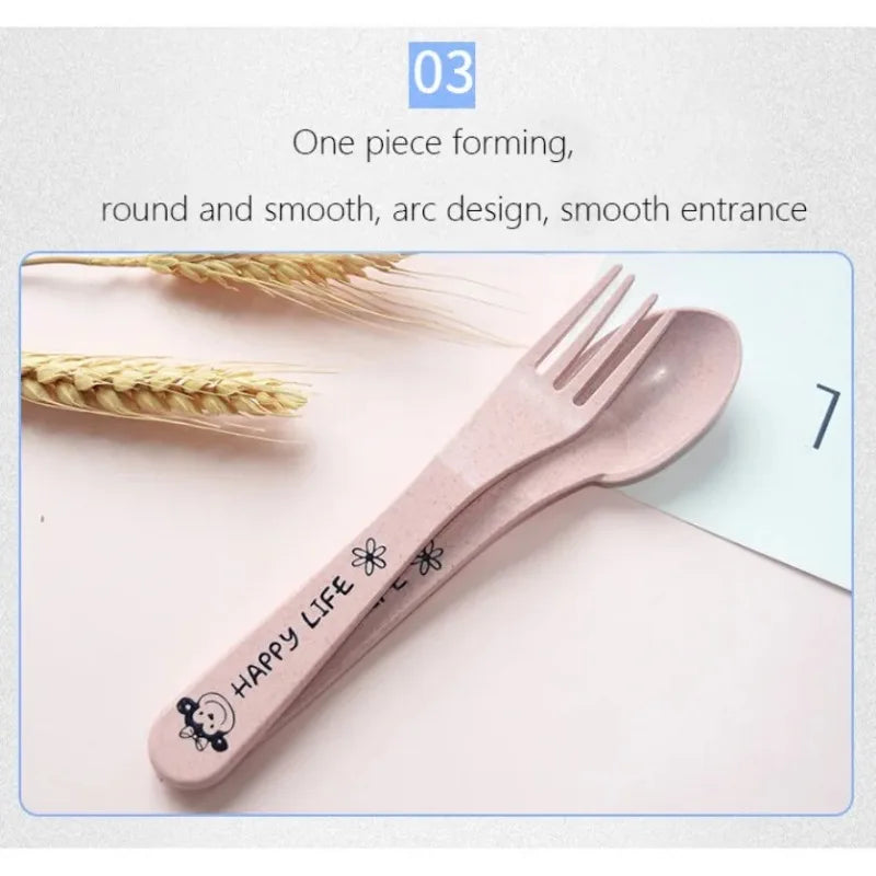 1 Set Baby Bowl Spoon Fork Sets Feeding Tableware Cartoon Bear Kids Plates Baby Eating Dinnerware Set Anti-Heat Training Plates