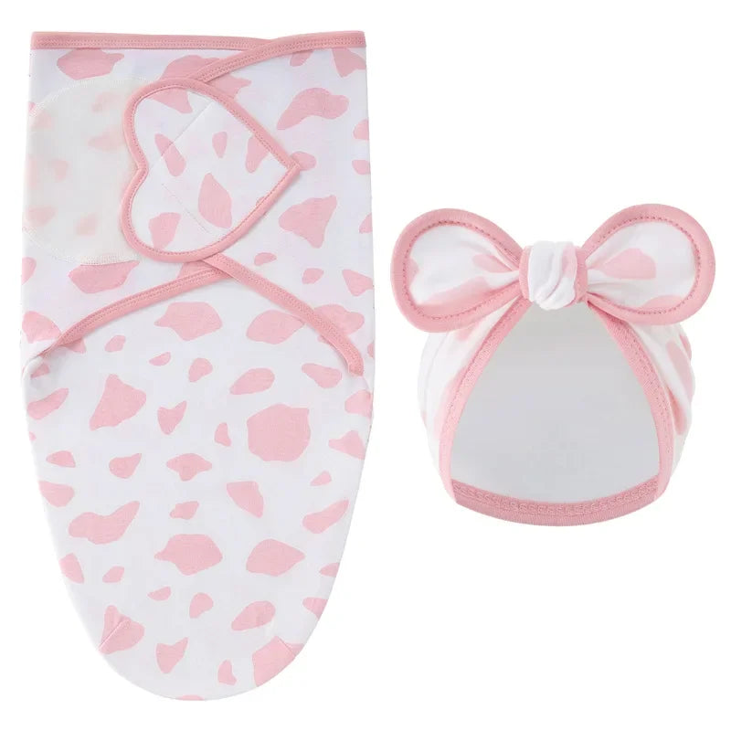 European American Cross-border Baby Swaddle Set - 2Pcs Newborn Hospital Blanket & Indian Cap, Spring Cotton Sleep Sack