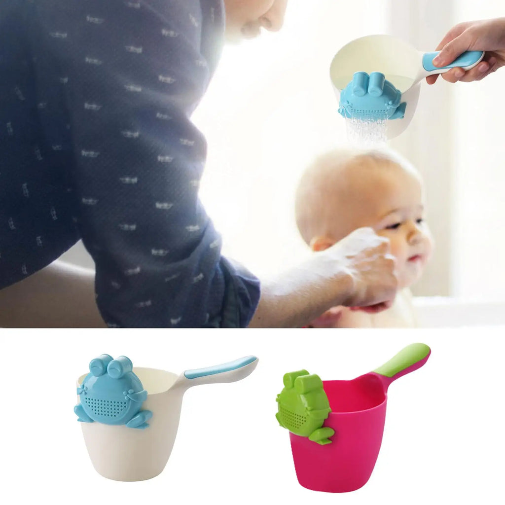 Baby Kids Bath Pail Body Washing Shower Rinser Shower Cup with Bear Design for Rinsing Hair and Protecting Infant Eyes