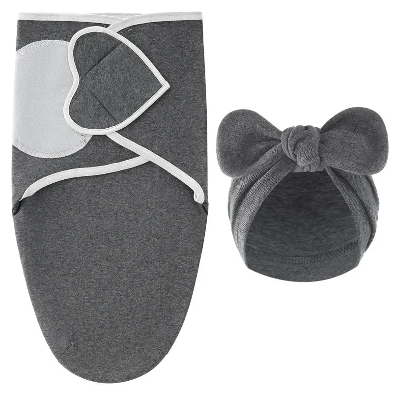 European American Cross-border Baby Swaddle Set - 2Pcs Newborn Hospital Blanket & Indian Cap, Spring Cotton Sleep Sack