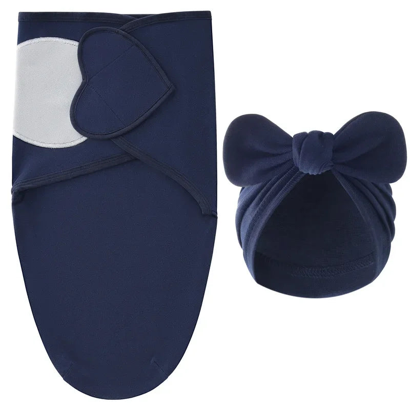 European American Cross-border Baby Swaddle Set - 2Pcs Newborn Hospital Blanket & Indian Cap, Spring Cotton Sleep Sack