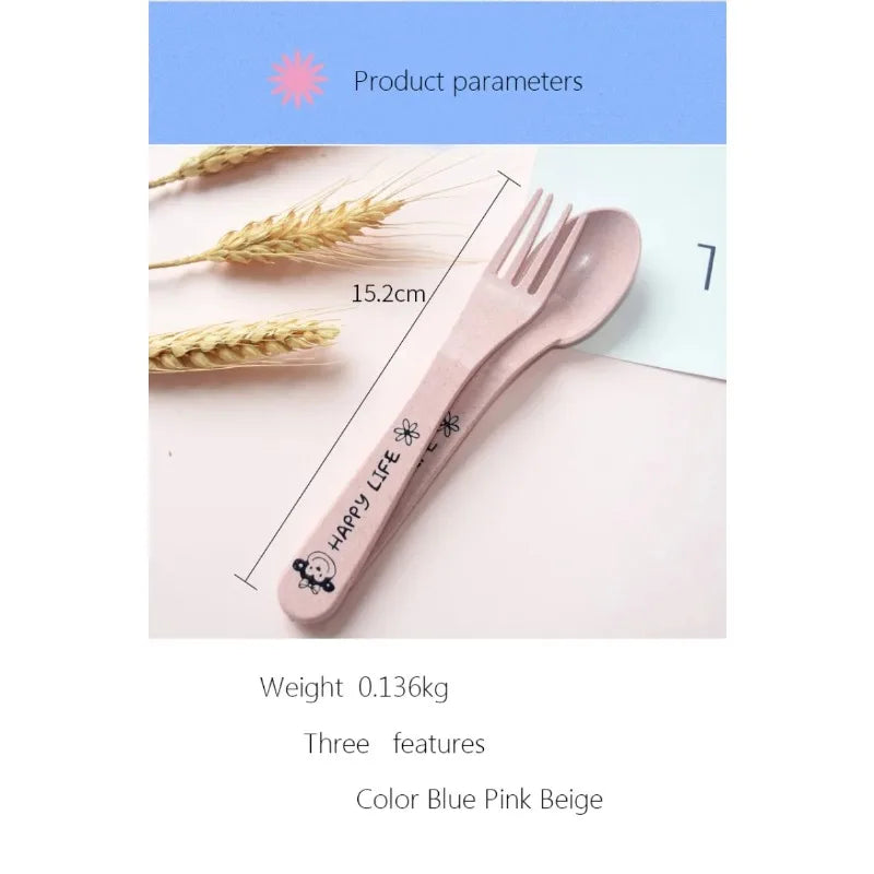 1 Set Baby Bowl Spoon Fork Sets Feeding Tableware Cartoon Bear Kids Plates Baby Eating Dinnerware Set Anti-Heat Training Plates