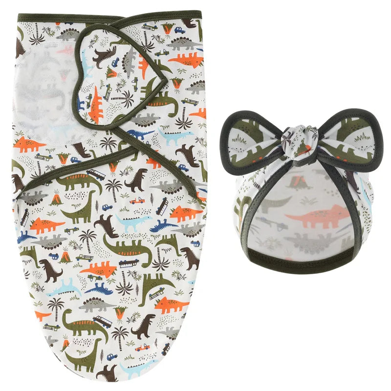 European American Cross-border Baby Swaddle Set - 2Pcs Newborn Hospital Blanket & Indian Cap, Spring Cotton Sleep Sack