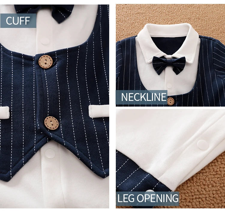 Newborn Clothes Spring And Autumn 0-18m Gentleman Style Handsome Formal Dress Party Cotton Comfortable Long Sleeved BabyJumpsuit