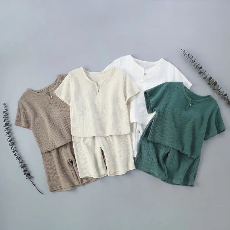 Hot Sale Kids Clothes Sets Outfits 2 Pcs Linen Cotton Infant Baby Boys Girls Clothing Newborn Top T-Shirt+Shorts Children Suit