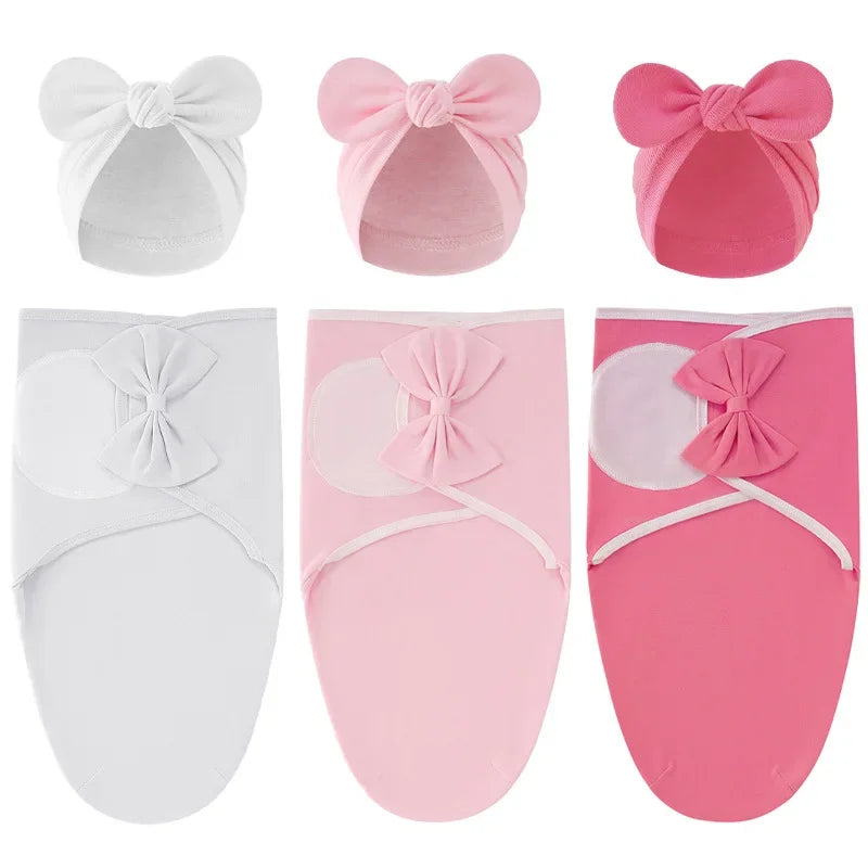 European American Cross-border Baby Swaddle Set - 2Pcs Newborn Hospital Blanket & Indian Cap, Spring Cotton Sleep Sack