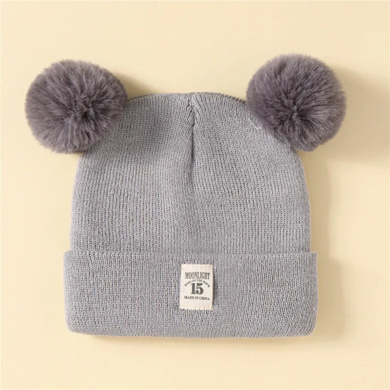 Autumn Winter Baby Warm Knitted Hats With Pom Kids Knit Beanie Hat Solid Color Children Hat For Boys Girls Accessories