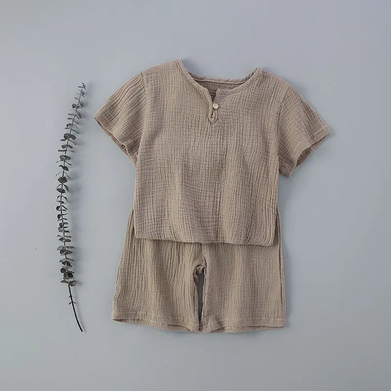 Hot Sale Kids Clothes Sets Outfits 2 Pcs Linen Cotton Infant Baby Boys Girls Clothing Newborn Top T-Shirt+Shorts Children Suit