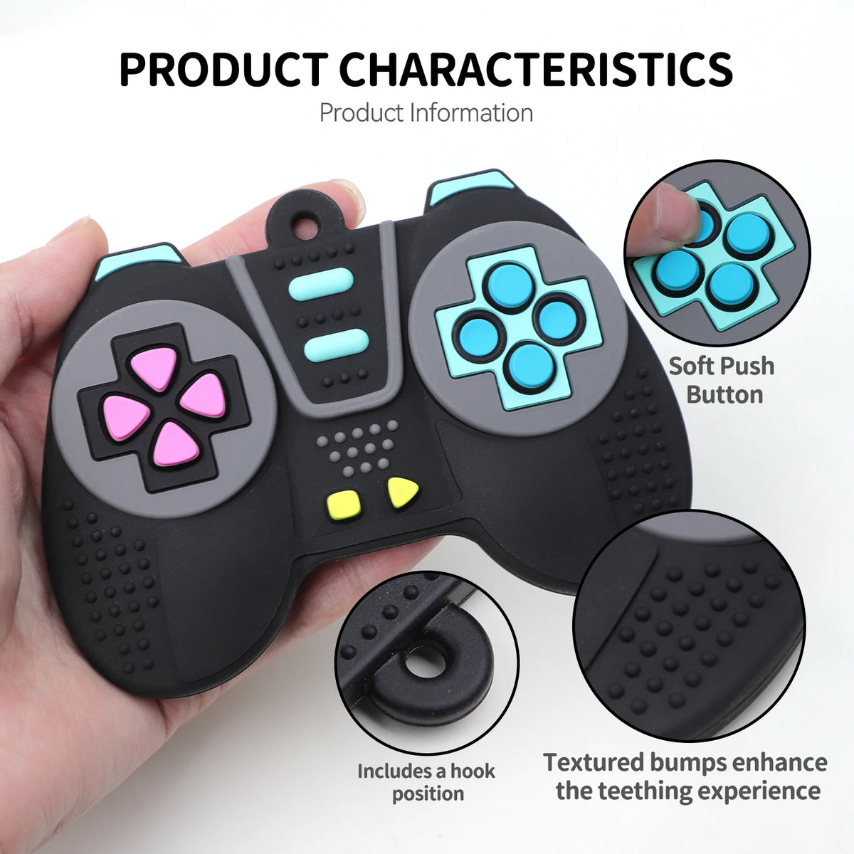 Silicone Toy for Baby, BPA Free Black Gamepad Teether Stick for Toddlers Chew Toys