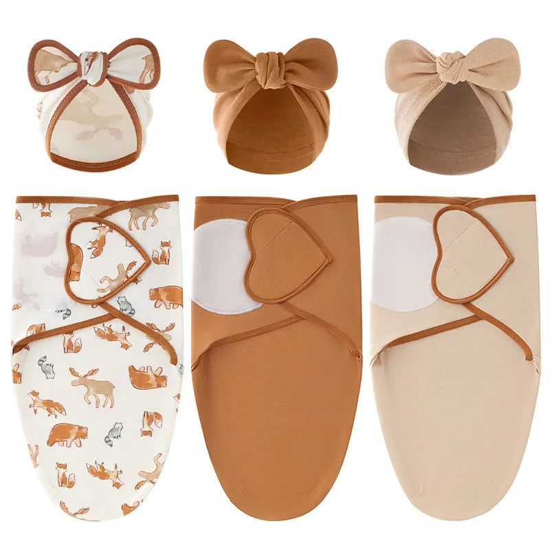 European American Cross-border Baby Swaddle Set - 2Pcs Newborn Hospital Blanket & Indian Cap, Spring Cotton Sleep Sack