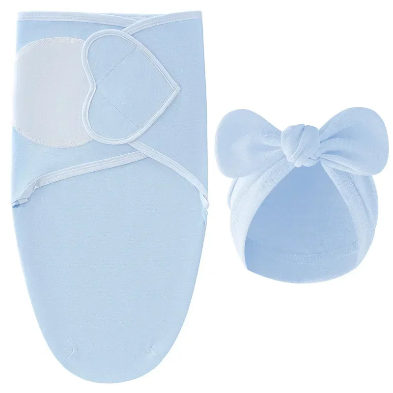 European American Cross-border Baby Swaddle Set - 2Pcs Newborn Hospital Blanket & Indian Cap, Spring Cotton Sleep Sack