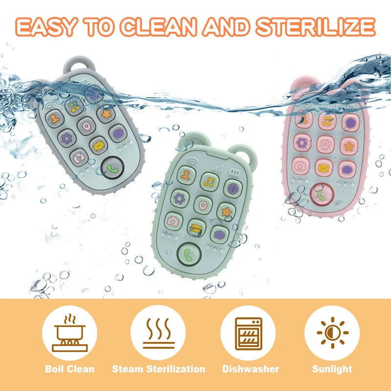 New Baby Teether Mobile Phone Shape Silicone Teether Teething Toy Kids Sensory Educational Toy Baby Gift Set