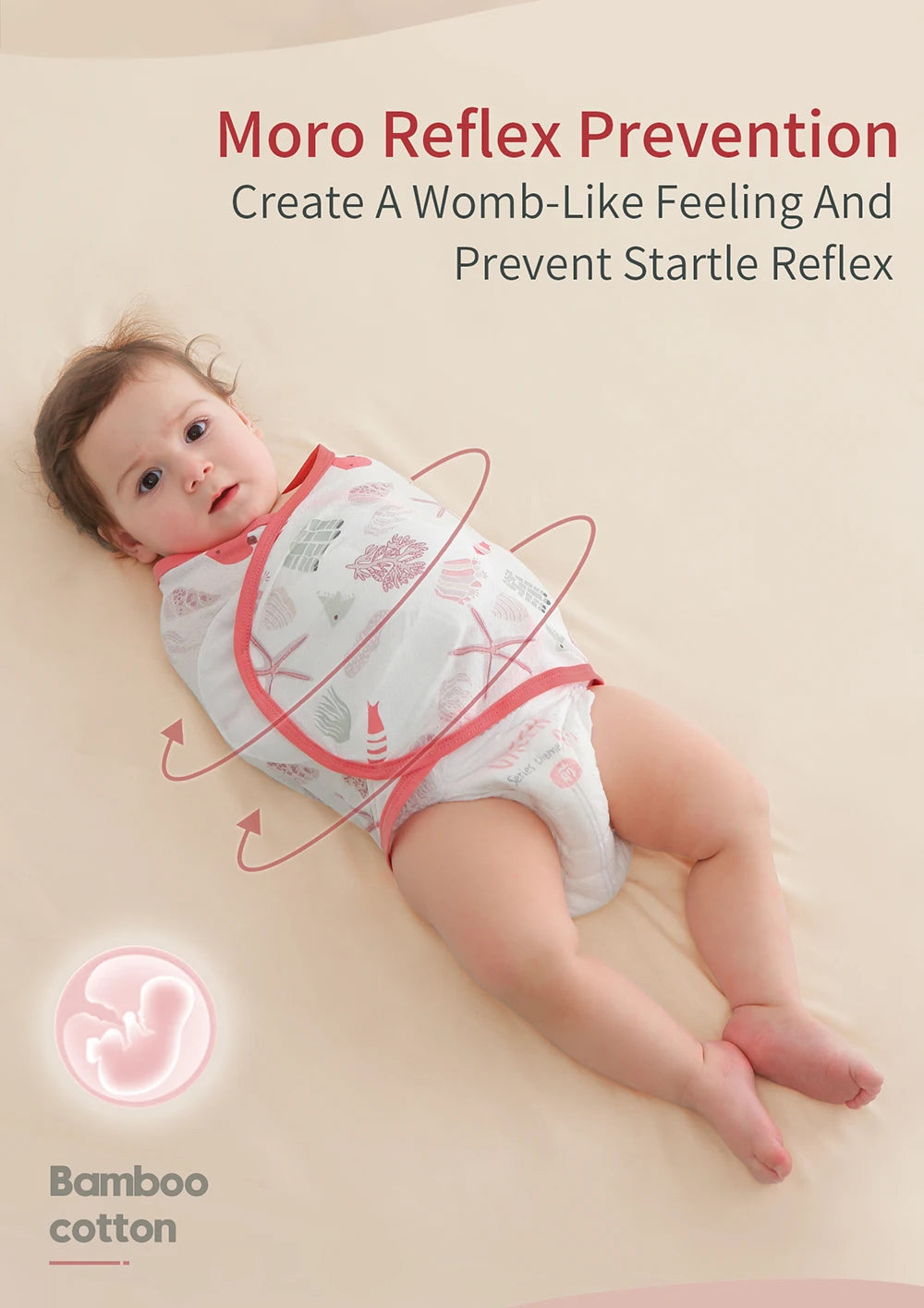 Baby Swaddle Blanket 0-6 Months Bamboo cotton Strap Protect Belly Baby Sleeping Blanket Wrap for New Born Thin-style for Summer