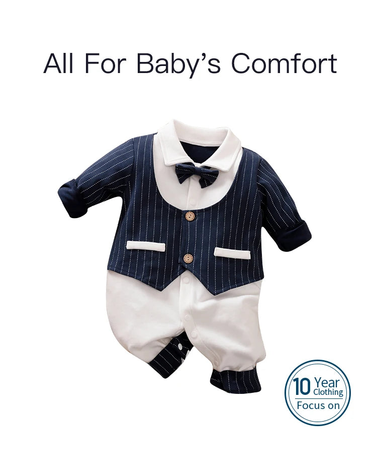 Newborn Clothes Spring And Autumn 0-18m Gentleman Style Handsome Formal Dress Party Cotton Comfortable Long Sleeved BabyJumpsuit