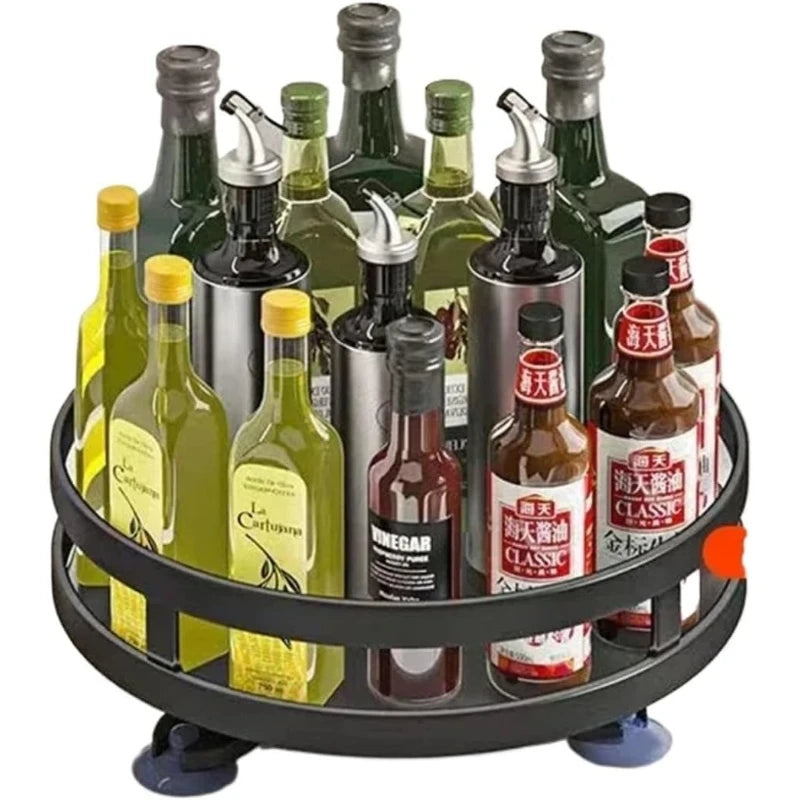 360 Degree Rotating Kitchen Storage Rack Countertop Multifunctional Spice Organizer Condiment Oil Sauce Seasoning Storage Holder