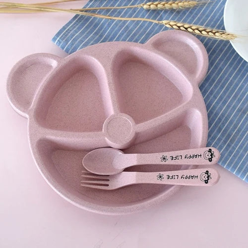 3Pcs/Set Baby Bowl+Spoon+Fork Feeding Food Tableware Cartoon Bear Kids Dishes Eating Dinnerware Anti-hot Training Dinner Plate