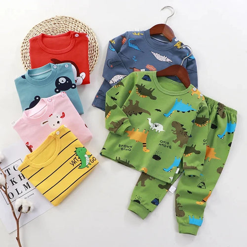 Baby Girl Home Clothes Pajamas Long Pants T-shirt Cartoon Underwear 2-Piece Cartoon Cat Pattern Girls Clothes Suit 0 to 6 Years