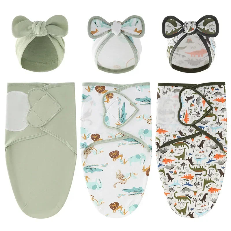European American Cross-border Baby Swaddle Set - 2Pcs Newborn Hospital Blanket & Indian Cap, Spring Cotton Sleep Sack