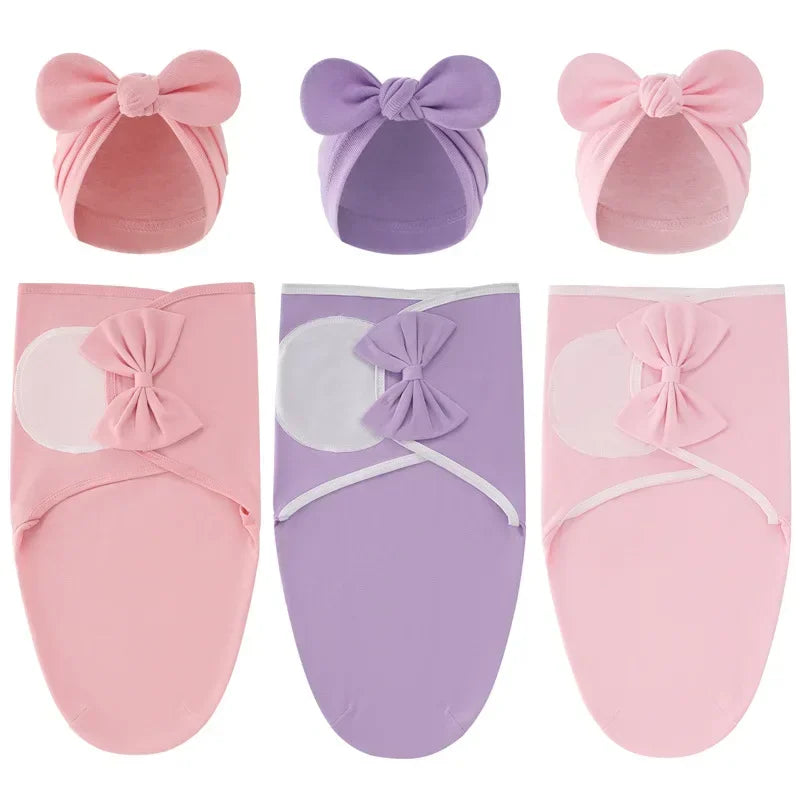 European American Cross-border Baby Swaddle Set - 2Pcs Newborn Hospital Blanket & Indian Cap, Spring Cotton Sleep Sack