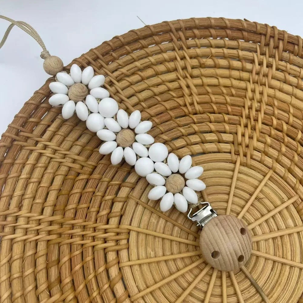 Essentional Handmade Baby Pacifier Clip Silicone Flower Design Flower Soother Clip Dummy Nipple Holder Clip Teething Stage