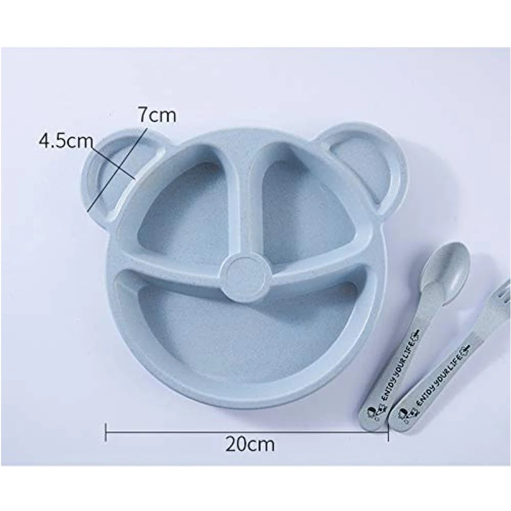 3Pcs/Set Baby Bowl+Spoon+Fork Feeding Food Tableware Cartoon Bear Kids Dishes Eating Dinnerware Anti-hot Training Dinner Plate