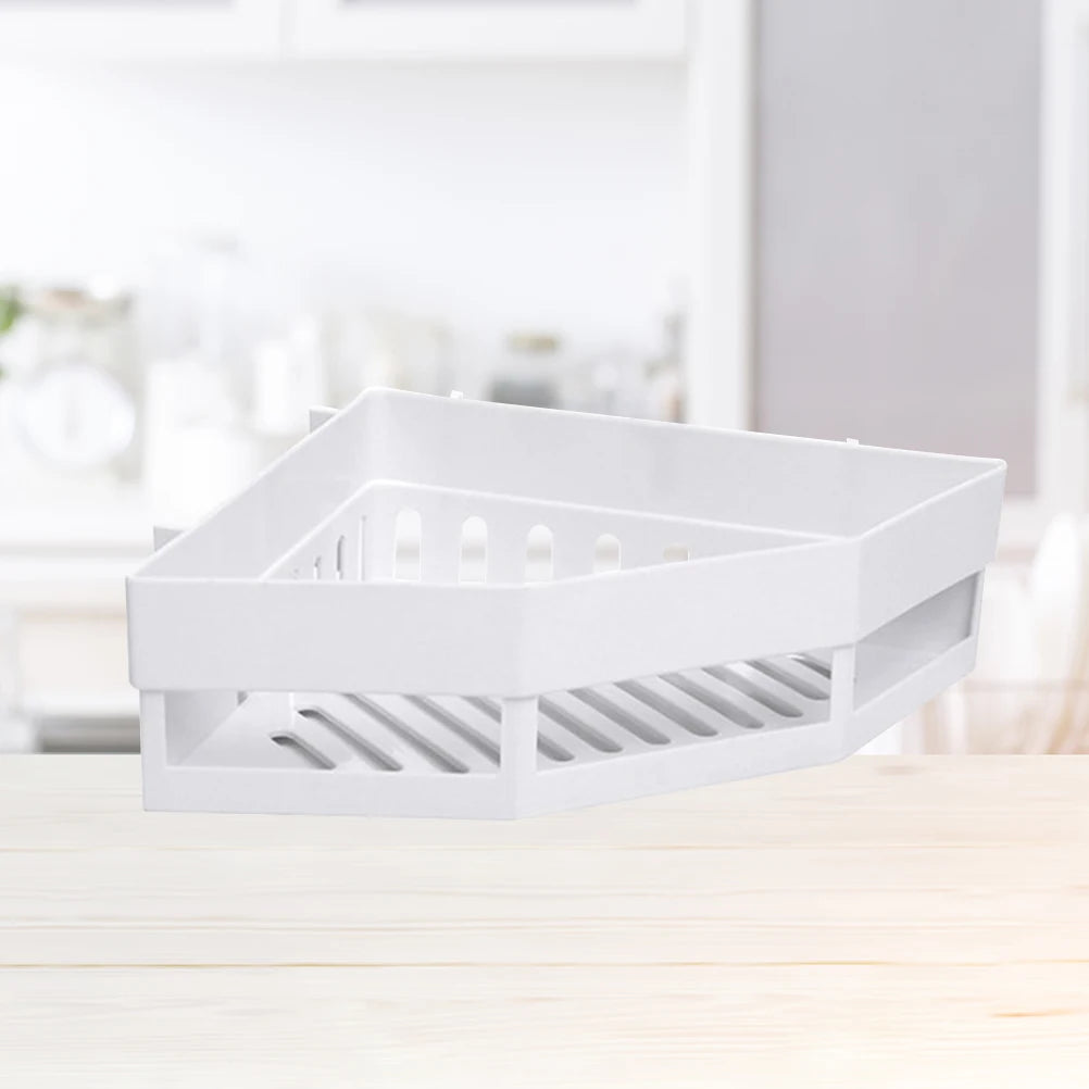 Bathroom Storage Rack Wall Mount Corner Shelf White Plastic Triangle Basket Organizer Shower Basket for Bathroom Countertop Tidy