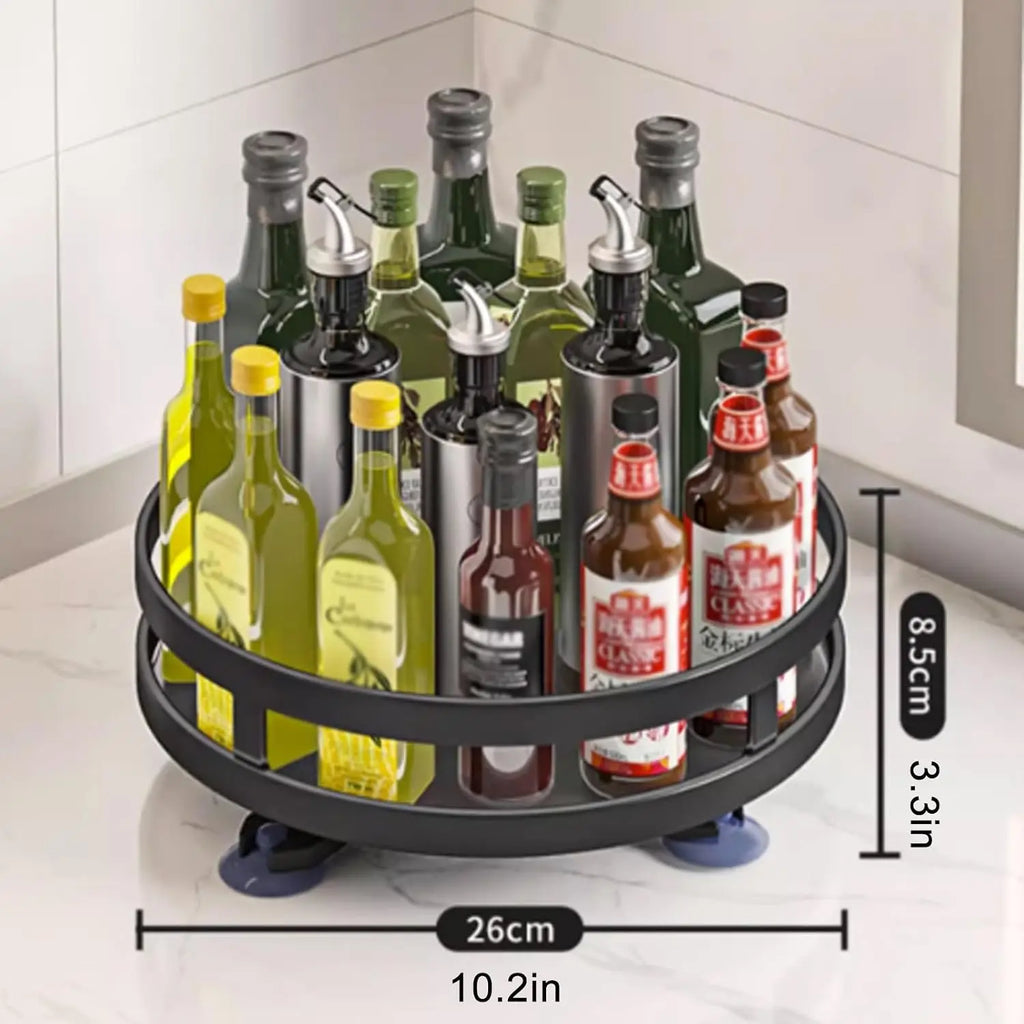 360 Degree Rotating Kitchen Storage Rack Countertop Multifunctional Spice Organizer Condiment Oil Sauce Seasoning Storage Holder