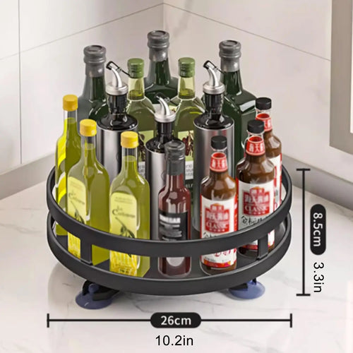 360 Degree Rotating Kitchen Storage Rack Countertop Multifunctional Spice Organizer Condiment Oil Sauce Seasoning Storage Holder