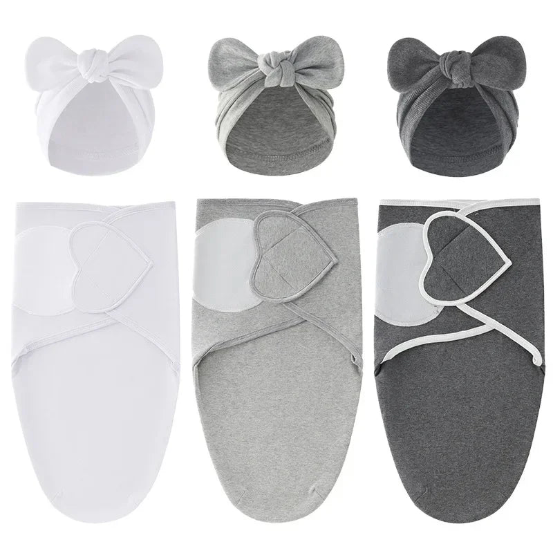 European American Cross-border Baby Swaddle Set - 2Pcs Newborn Hospital Blanket & Indian Cap, Spring Cotton Sleep Sack