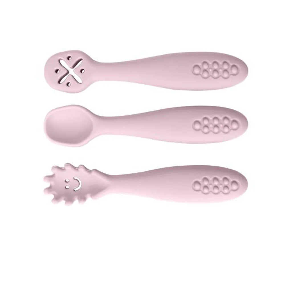 3pcs Silicone Baby Spoon & Fork Set | BPA-Free Toddler Utensils Feeding 3 Pack with Grip Handle for Infants