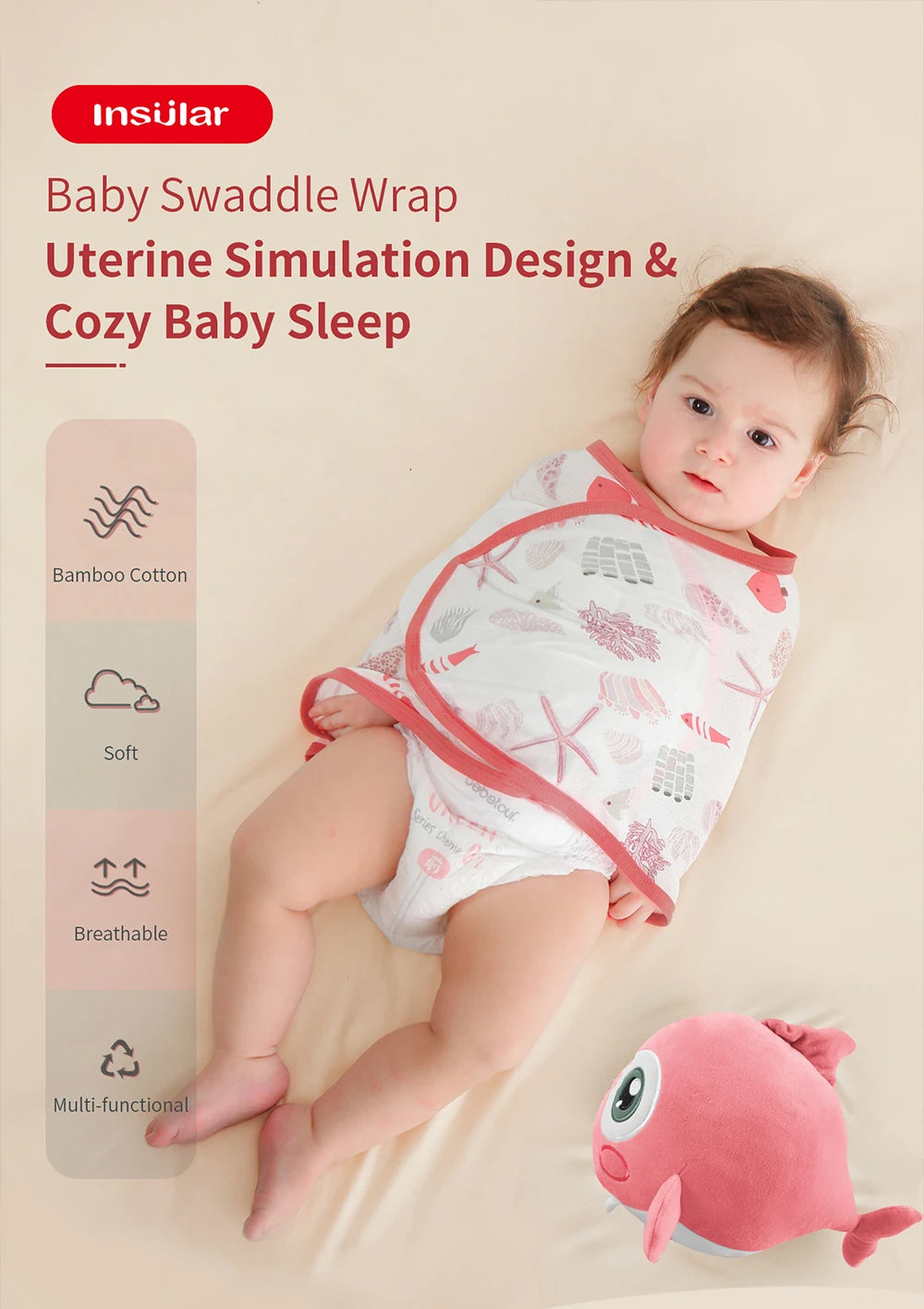 Baby Swaddle Blanket 0-6 Months Bamboo cotton Strap Protect Belly Baby Sleeping Blanket Wrap for New Born Thin-style for Summer