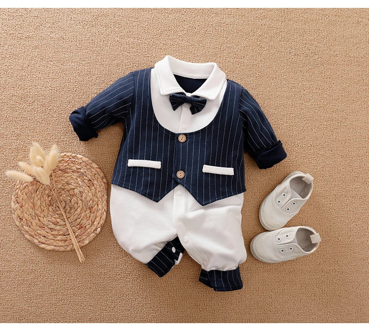 Newborn Clothes Spring And Autumn 0-18m Gentleman Style Handsome Formal Dress Party Cotton Comfortable Long Sleeved BabyJumpsuit