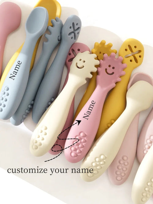 3pcs Silicone Baby Spoon & Fork Set | BPA-Free Toddler Utensils Feeding 3 Pack with Grip Handle for Infants