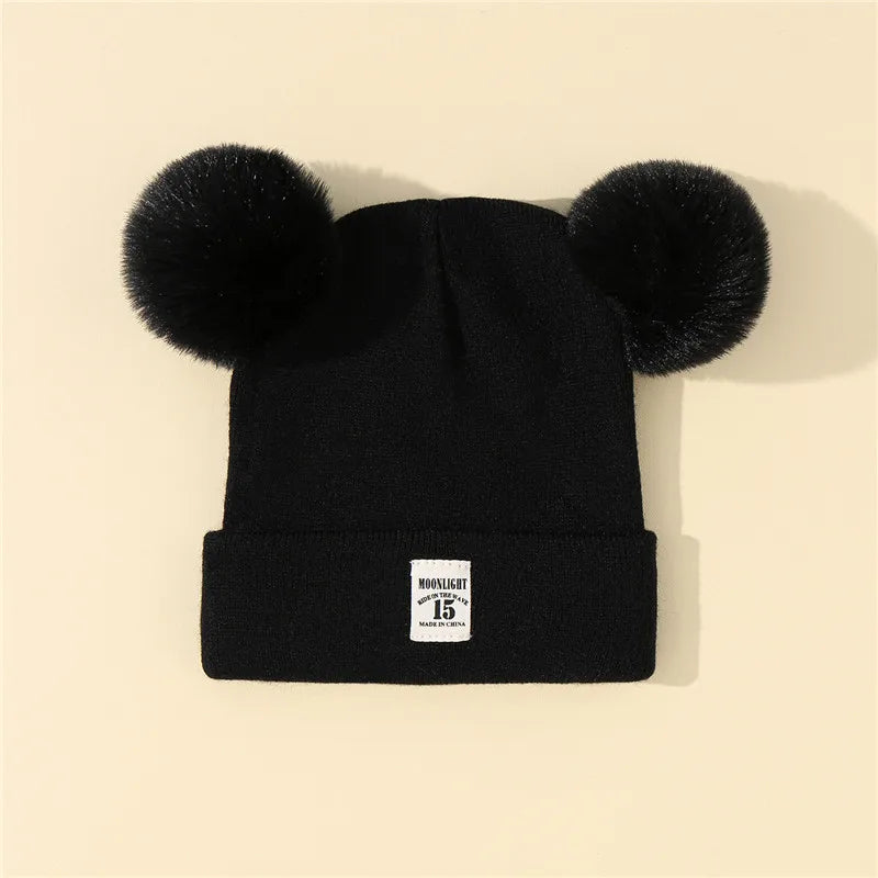 Autumn Winter Baby Warm Knitted Hats With Pom Kids Knit Beanie Hat Solid Color Children Hat For Boys Girls Accessories