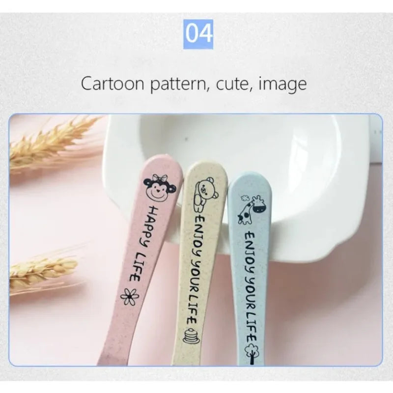 1 Set Baby Bowl Spoon Fork Sets Feeding Tableware Cartoon Bear Kids Plates Baby Eating Dinnerware Set Anti-Heat Training Plates