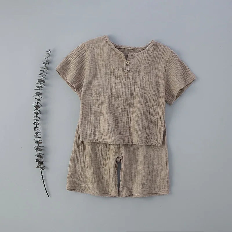 Hot Sale Kids Clothes Sets Outfits 2 Pcs Linen Cotton Infant Baby Boys Girls Clothing Newborn Top T-Shirt+Shorts Children Suit