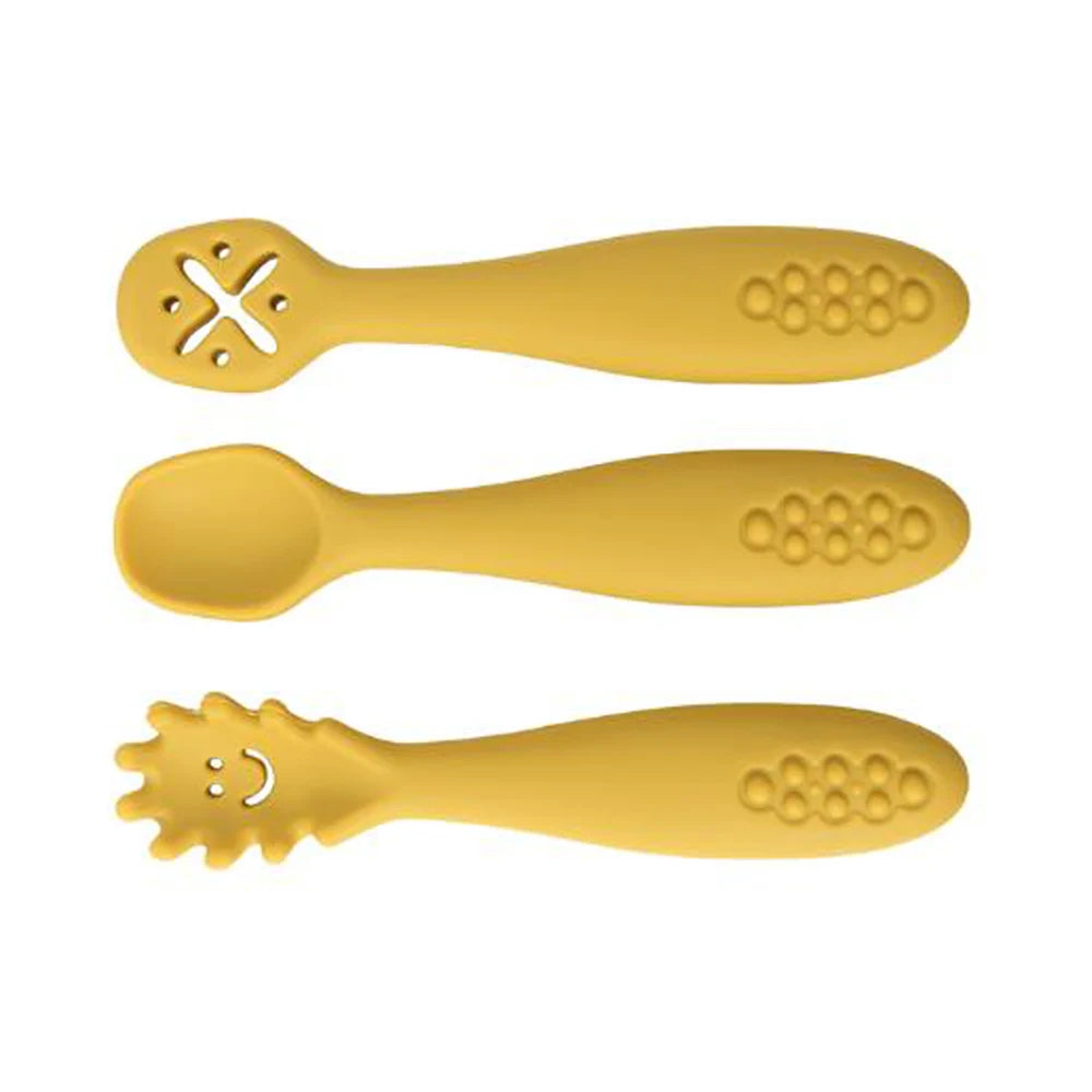 3pcs Silicone Baby Spoon & Fork Set | BPA-Free Toddler Utensils Feeding 3 Pack with Grip Handle for Infants