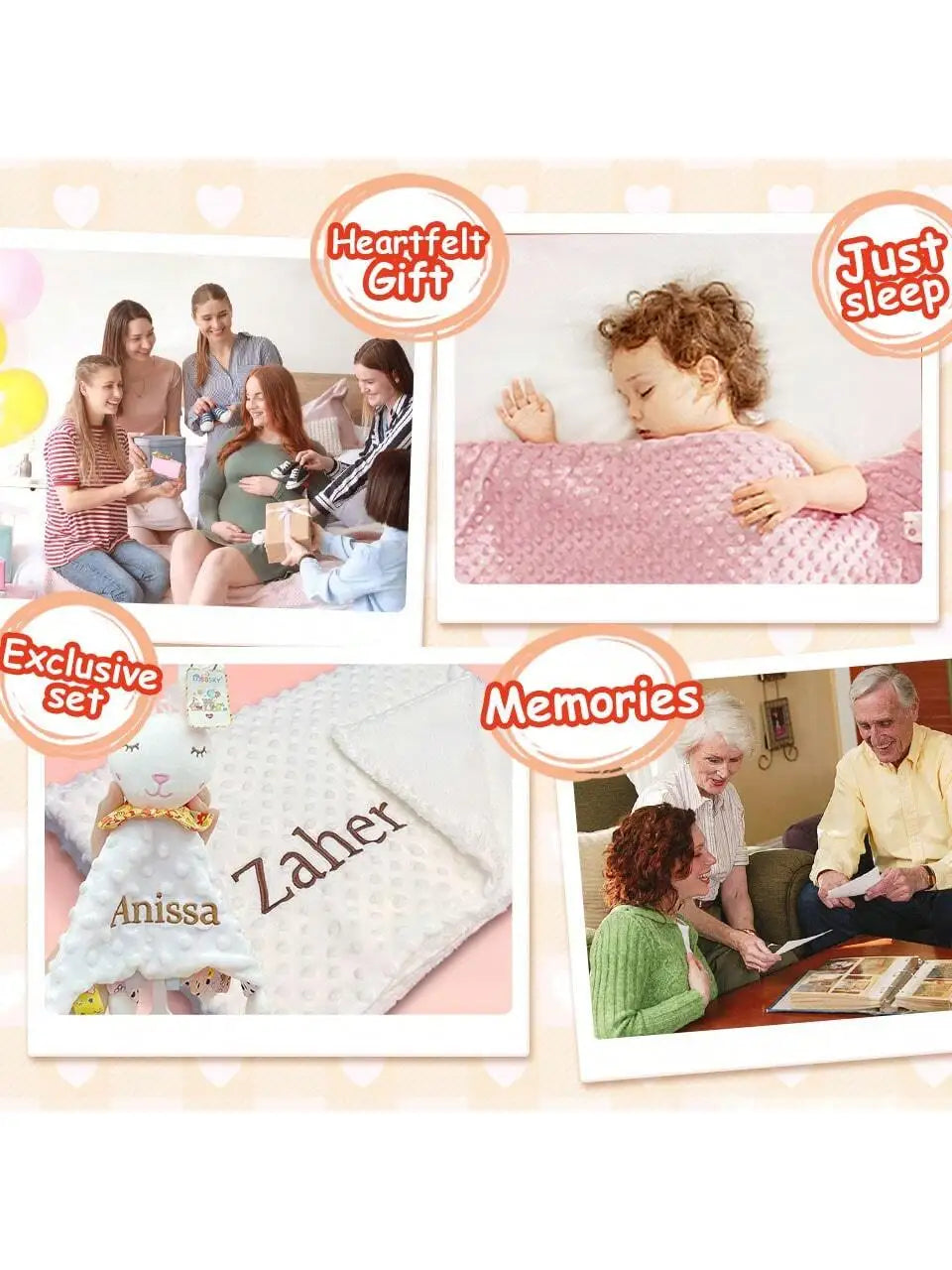 Personalized Baby Doudou Blanket - Swaddle Stroller Bed Crib with Pattern Design Unique Shower Gift Birth Gift
