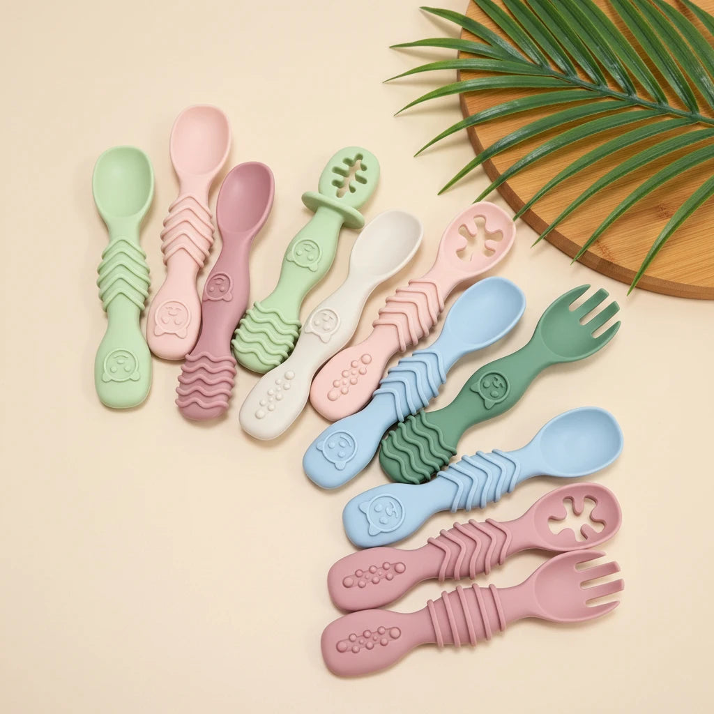 2pcs Silicone Baby Spoon Set, Stylish Minimalist Design, Baby Feeding Accessory, Dishwasher Washable, Ideal Baby Gift